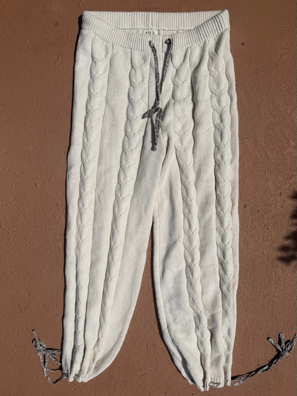 POL Cable-Knit Drawstring Pants in Cream - Picture 3 of 7